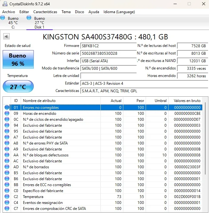 SSD KINGSTON SA400S37480G. 2.5 SATA 480GB - Imagen 2