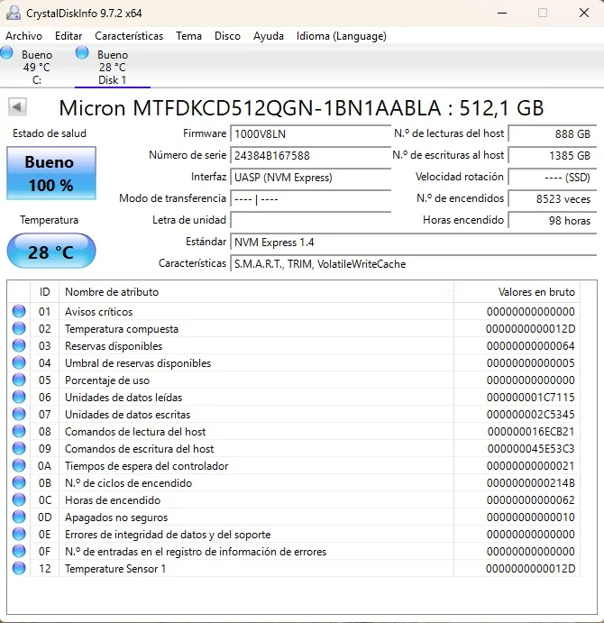 SSD Micron M.2 2242 NVMe1.4. gen 4 de 512GB. - Imagen 2