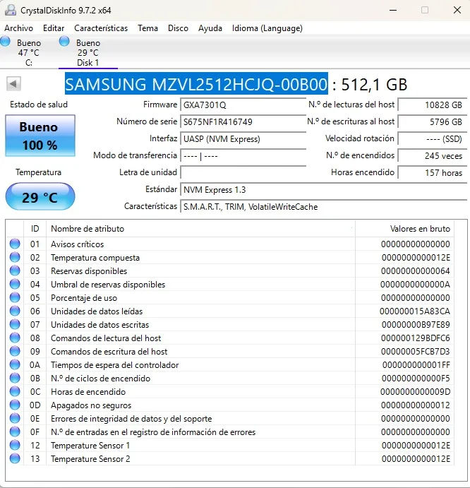 SSD Samsung M.2 2280 NVMe PCIe1.3. 512GB - Imagen 2