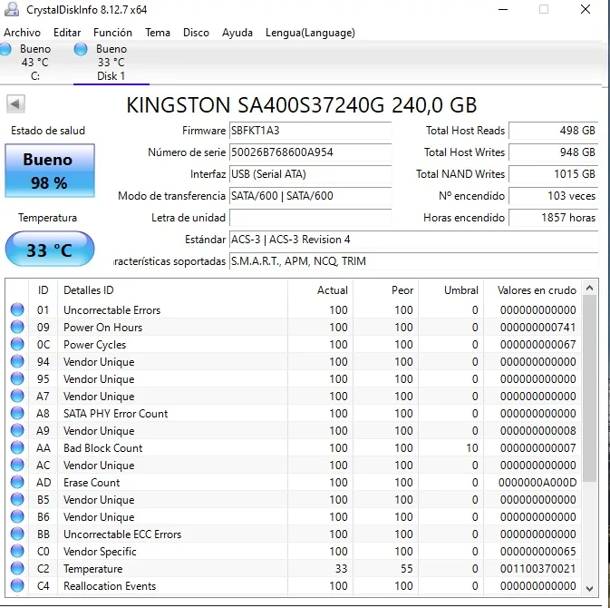 LOTE 3 SSD 2.5 SATA KINGSTON de 240GB. - Imagen 3
