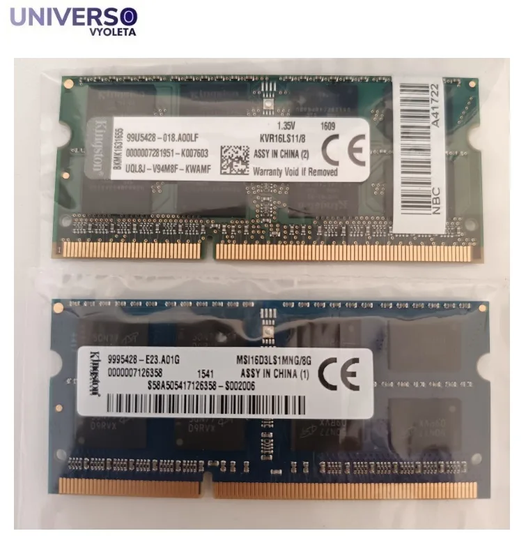 LOTE X 2 Módulos RAM Kingston RAM 8GB DDR3L Para portátil, total 16GB