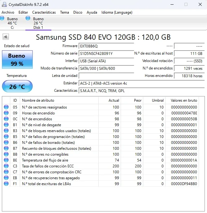 LOTE de 3 SSD 2.5 SATA Samsung 840 EVO 120GB. Salud 99%. - Imagen 2