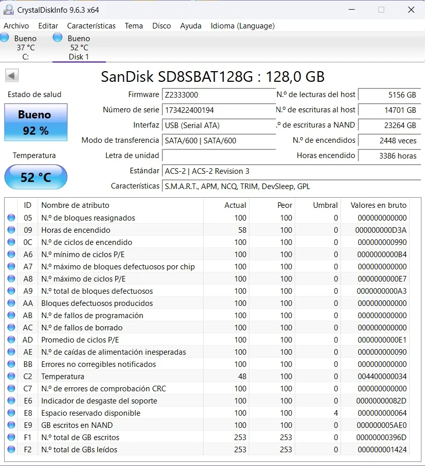 LOTE de 3 SSD 2.5 SATA SanDisk SD8SBAT128G 128GB. - Imagen 2