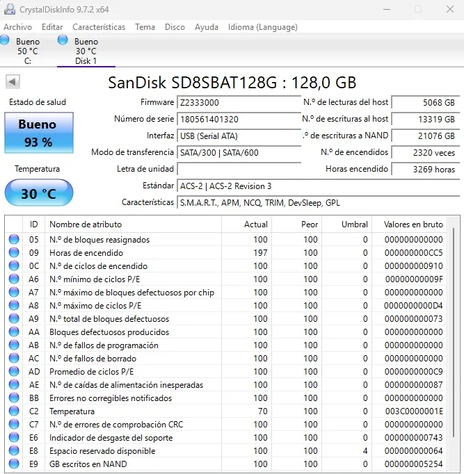 LOTE de 3 SSD 2.5 SATA SanDisk SD8SBAT128G 128GB. - Imagen 3