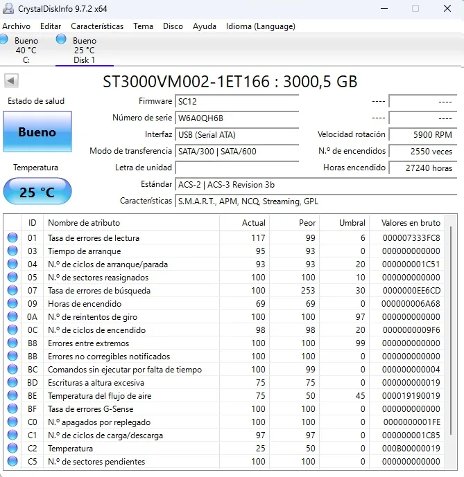 Seagate ST3000VM002 3TB. Salud BUENO, 27.240 horas. SKU UV-276097 - Imagen 2