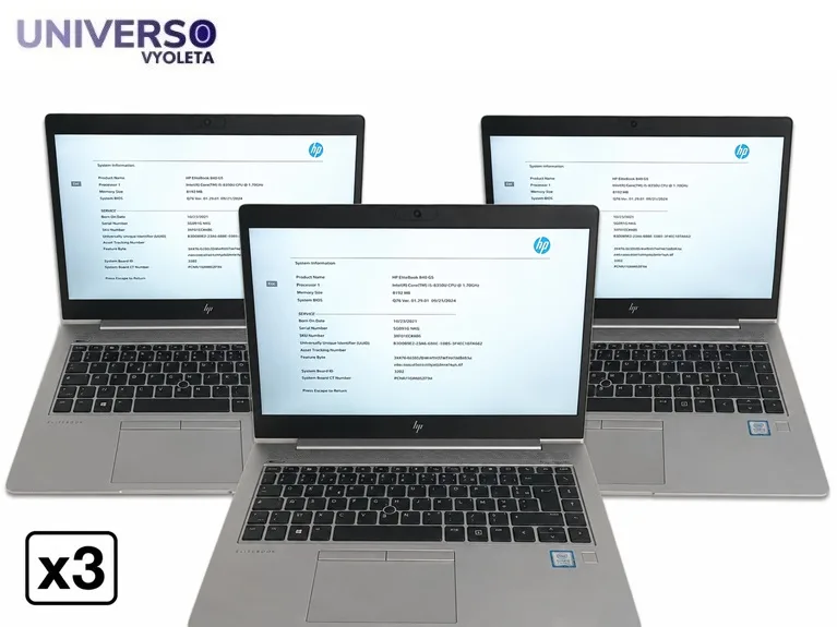 Lote x 3 Portátil HP EliteBook 840 G5, i5-8350U, 8GB RAM, 256GB M.2 SATA, 14"