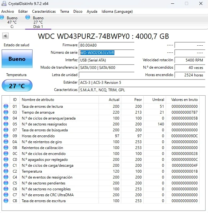 HDD WD Purple WD43PURZ 4TB SATA 3.5. Nas y videovigilancia - Imagen 2