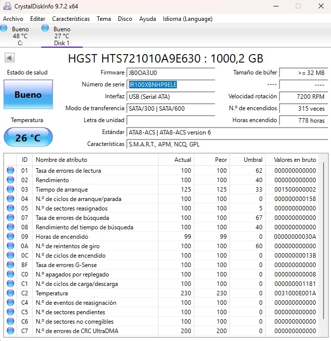 HDD HGST HTS721010A9E630 1TB 2.5 SATA. Portátil, consolas - Imagen 2