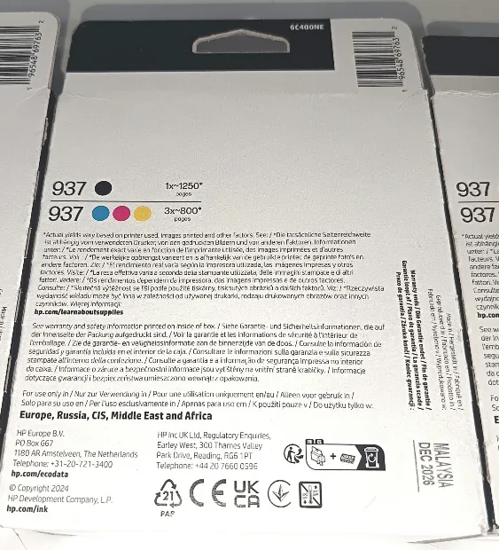 Lote x de 3 cajas de 4-pack. HP Original 937 Negro, Cian, magenta, amarillo. Fecha OCT, DEC 2026 - Imagen 3