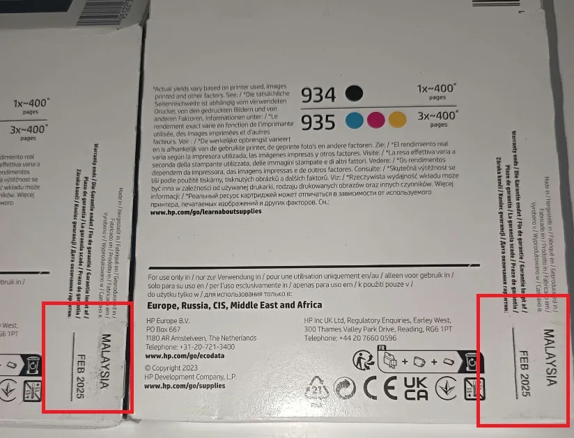 Lote x de 2 cajas de 4-pack. HP Original 934 Negro, 935 Cian, magenta, amarillo. Fecha Feb 2025 - Imagen 2