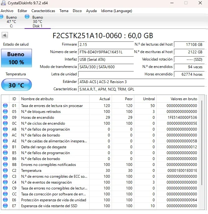 Lote x3 SSD SATA 2.5 Fortinet F2CSTK251A10 60GB (total 180GB) Salud 100% - Imagen 3